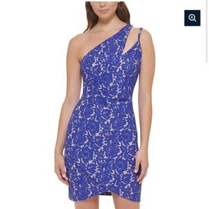 Women’s Guess Lace Overlay Asymmetrical Dress - Blue - Size 8